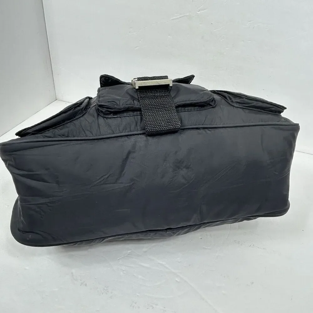 Vintage Y2K Ralph Lauren LRL Hobo Bag Black Nylon Shoulder Handbag Front Buckle